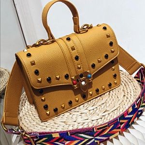 Red and Mustard Studded Pebble Crossbody